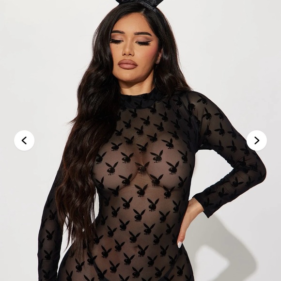 PLAYBOY Black Mesh Bodysuit with Bunny Ears - Picture 4 of 6